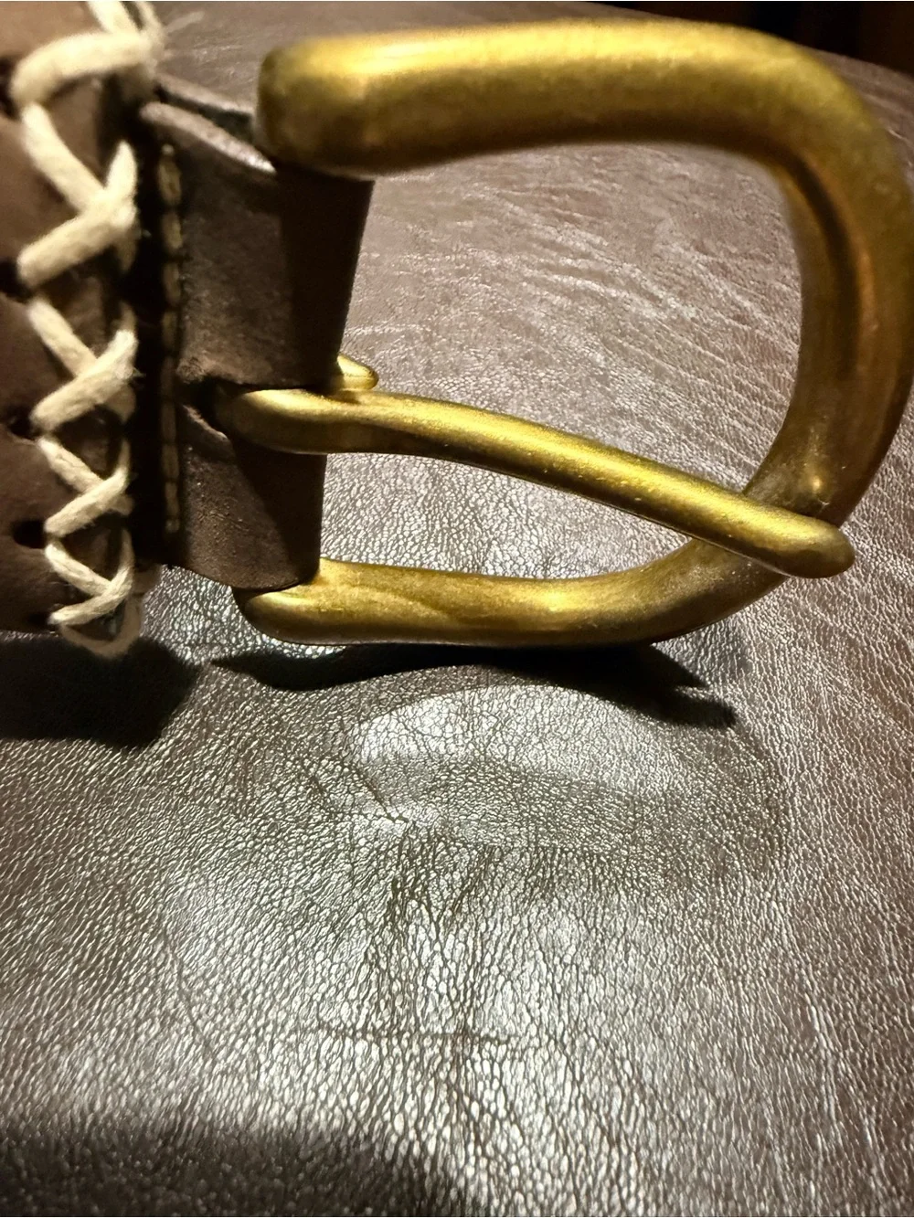 Vintage Never Worn From the Express Brown Leather Belt with White Stitching Sz.S
